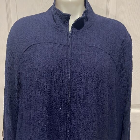 Orvis navy blue light weight mock neck  seersucker zip up jacket XL - Picture 3 of 6